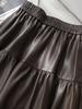Women's High Waist PU Leather A-line Skirt – Slimming and Fluffy, Elastic Waist, Autumn 2025 Edition