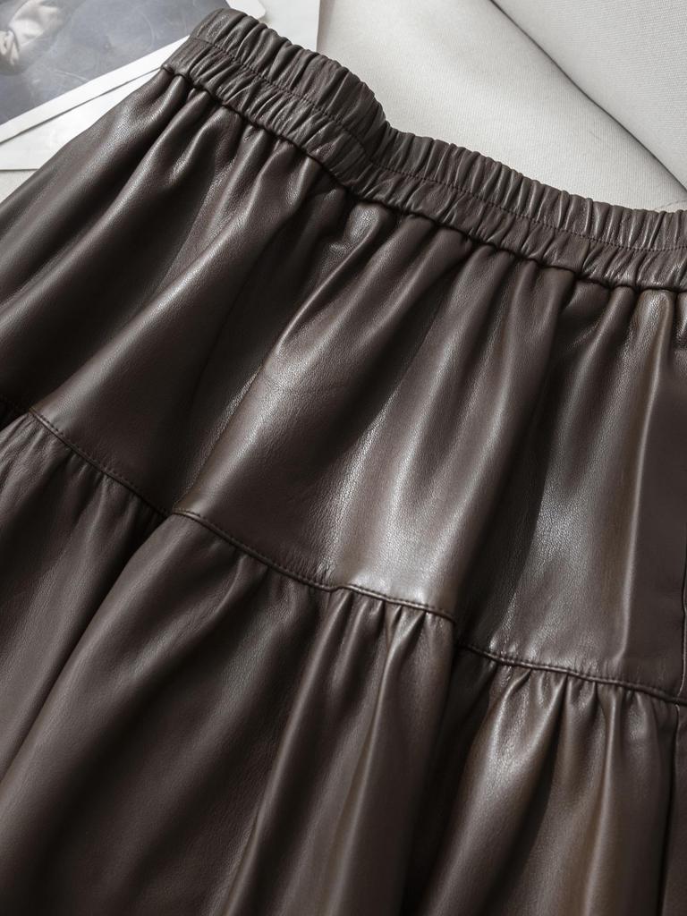 Women's High Waist PU Leather A-line Skirt – Slimming and Fluffy, Elastic Waist, Autumn 2025 Edition