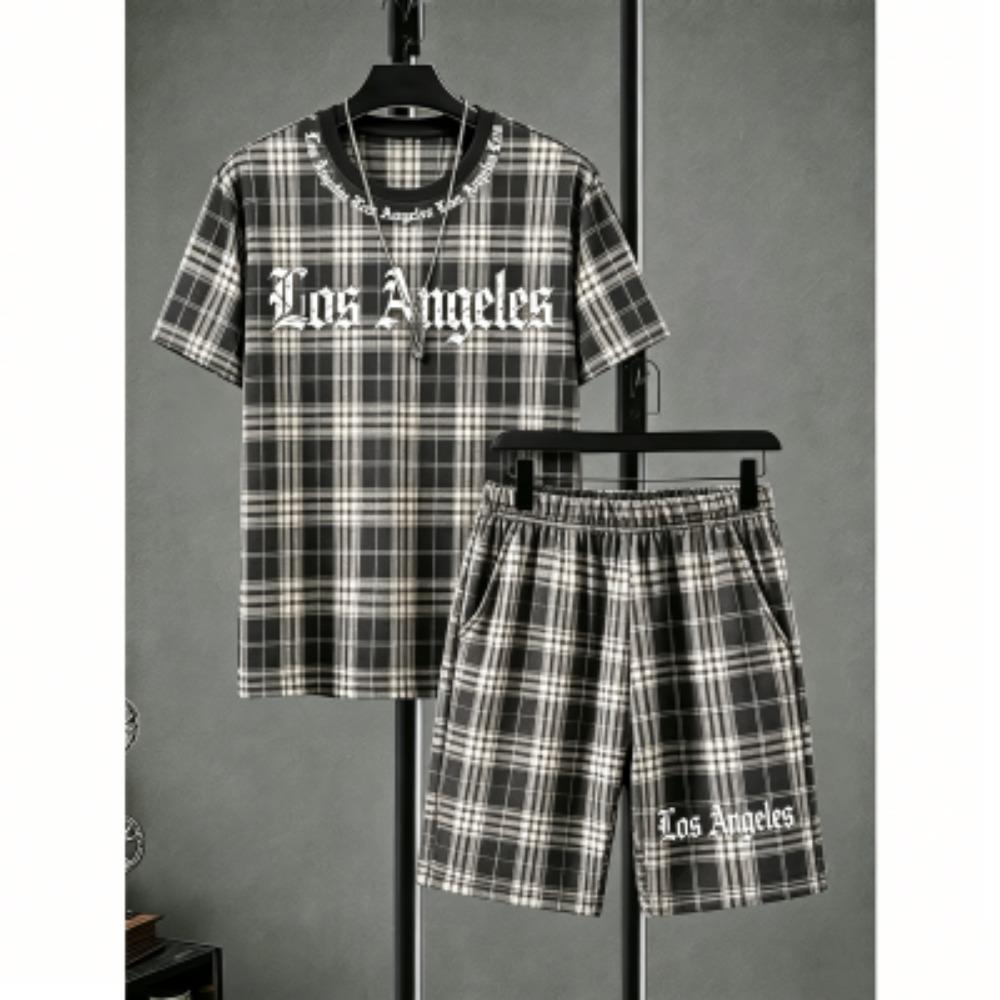 Fashion Men s Set Stripe Printed Men s T-shirt and Shorts 2 Piece Set Summer Casual Outdoor Men s and Women s T-shirt Sets XXS