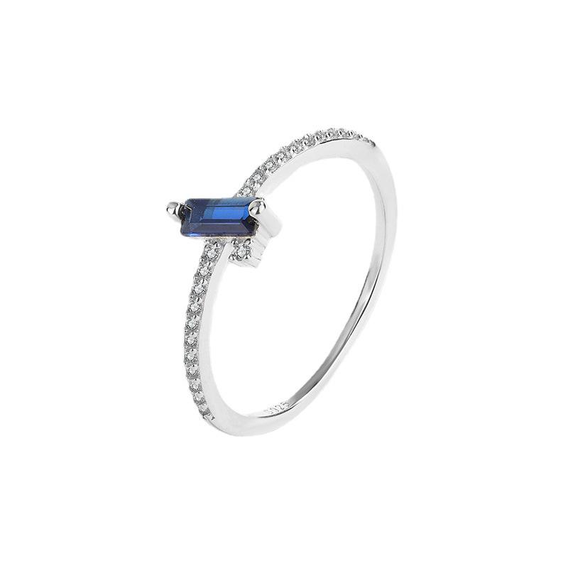 S925 Sterling Silver Geometric Aquamarine Ring for Women - Exquisite, Minimalist Design