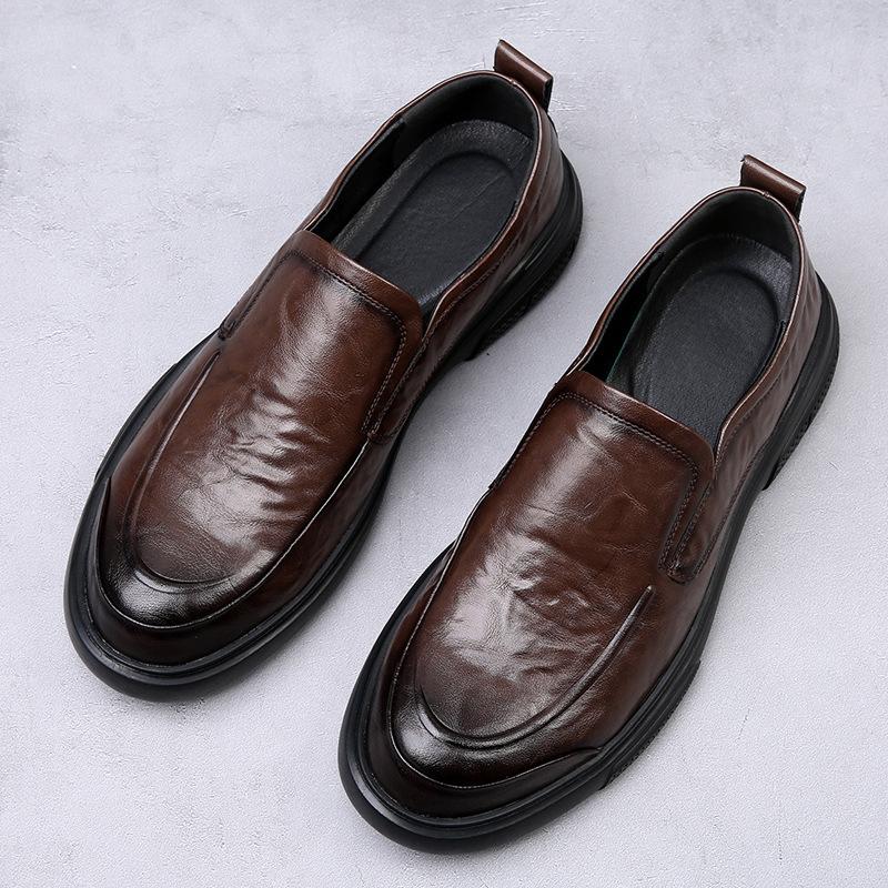 2025 Spring New Leather Men's Shoes One-pedal Business Breathable Casual Leather Shoes Men's Comfortable Foot Shoes