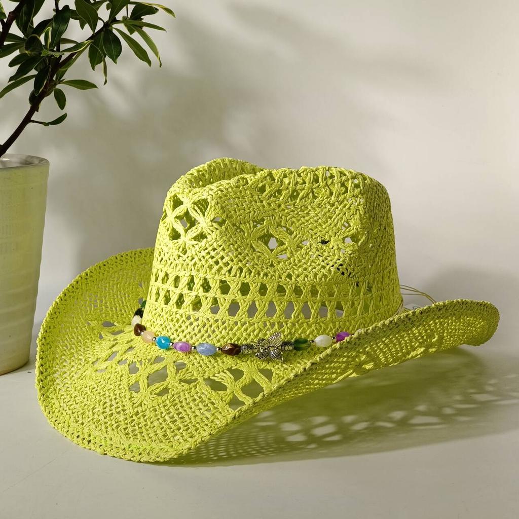 2026 Melesh Western-style Ginger Cowboy Hat with a Flexible Brim The Bohemian Style Is Perfect for Sun Protection On the Beach.