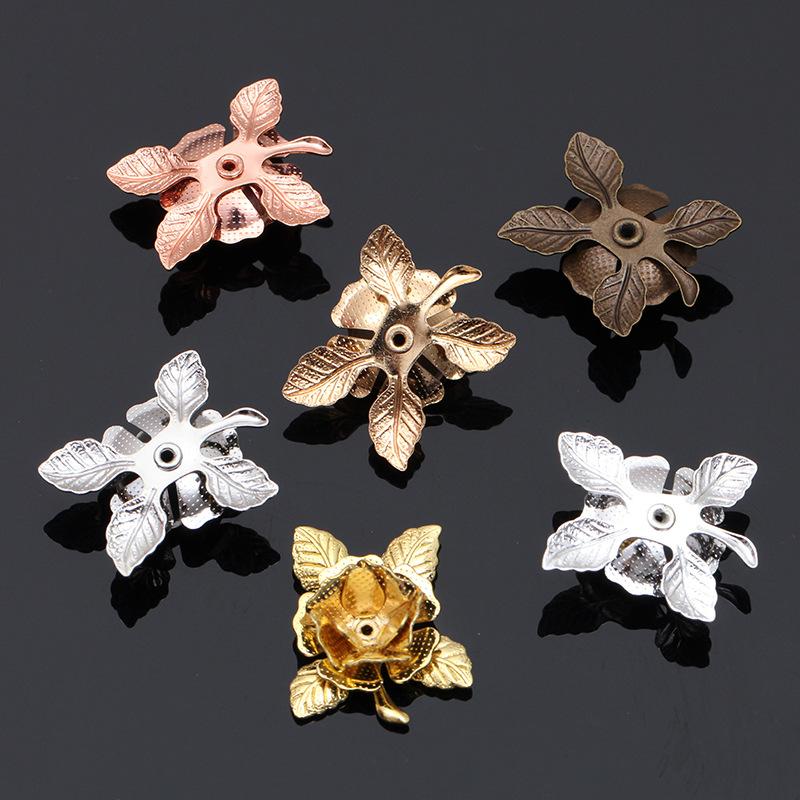 10pcs 20mm Gold Plated Flower Beads Caps Filigree Charms Copper Materials for Earrings Brooch Jewelry Making Wholesale DIY