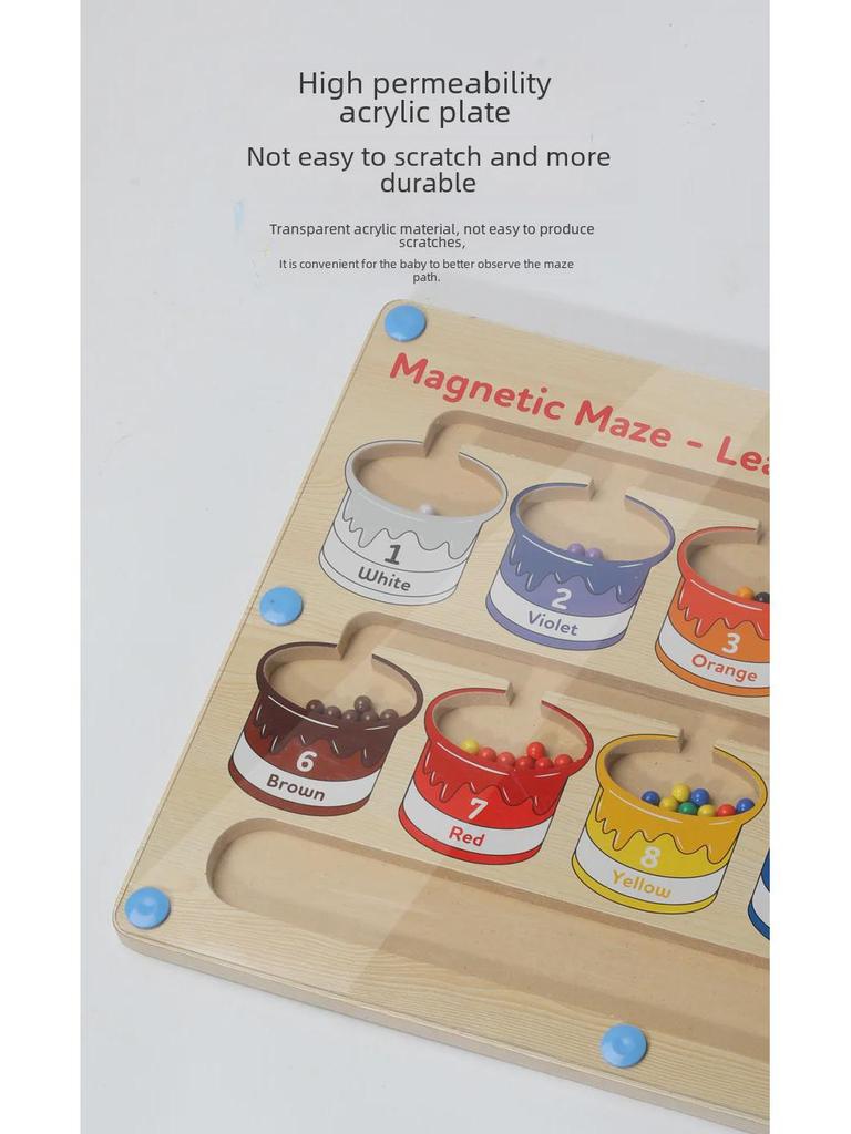 Dětsské dřevěné magnetické bludiště a deska pro počítání barev pro logické myšlení