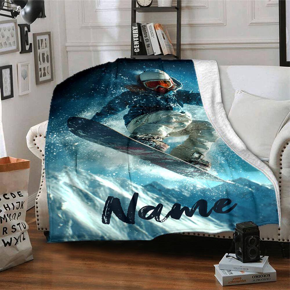Custom Name ski Theme Printed Blanket - Perfect for Couch, Bed, Travel & Outdoor Use | Machine Washable, Cozy & Durable.