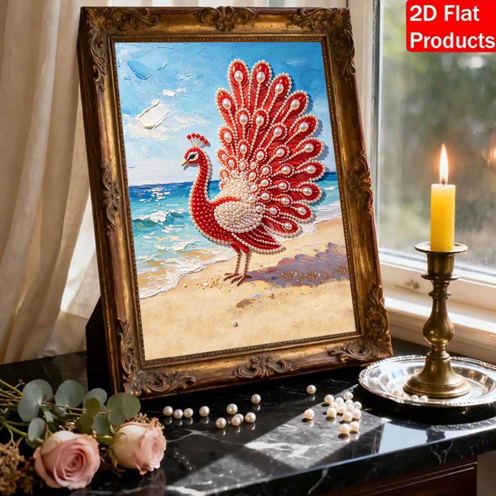 Frameless DIY Pearl Bead Painting Kit Peacock Pattern Creative Relaxing Craft Canvas Home Decor Adult Gift