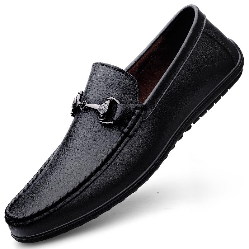 Fashion Fashion Brand Men Spring Comfortable Leisure Loafers Outdoor Men Breathable Punched Casual Leather Shoe Soft Soled Driving Shoes