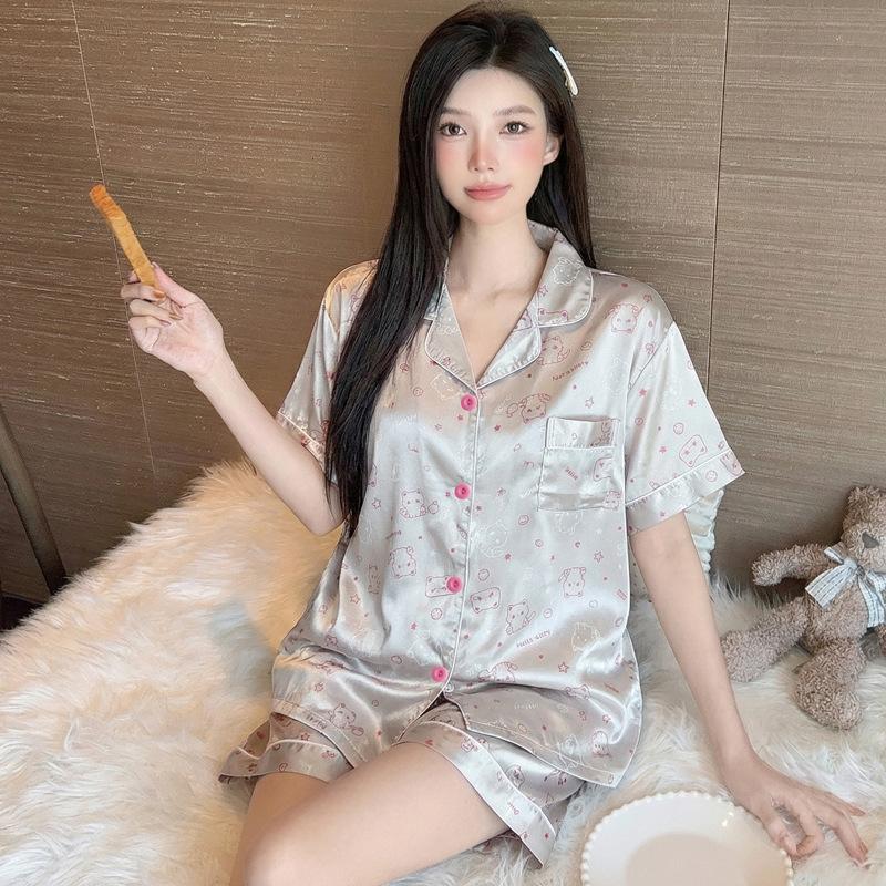 Wind French Women'S Pajamas Summer Thin Ice Silk Short-Sleeved Suit Silk Cool Jacquard Loungewear Real Shot