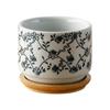 Vaso de cerâmica com bandeja de bambu estilo japonês suculenta planta vaso de flores bonsai plantador decoração de jardim cactos plantas plantadores