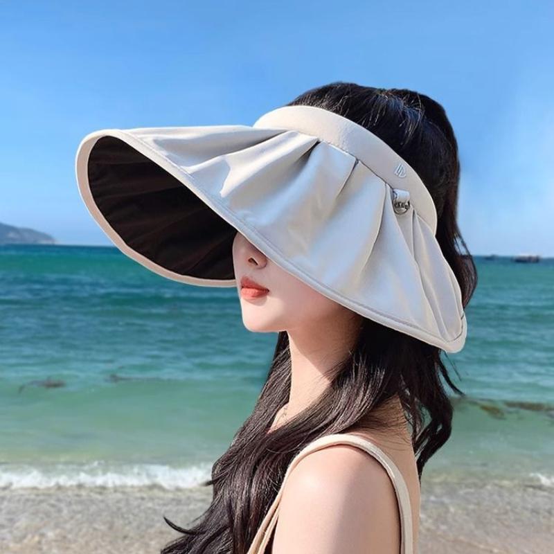 

Шляпа от солнца женская летняя УФ-защитная шляпа пустая шляпа повязка для волос двойного назначения большой карниз летом солнцезащитный крем УФ-излучение One Size чёрный