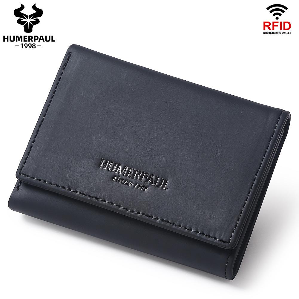 Humerpaul Ladies First Layer Cowhide Three-folding Wallet RFID Anti-theft Brush Portable Wallet Multi-card Slot Large-capacity Multi-compartment