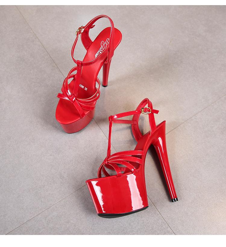 Damen Patentleder 17CM Super High Heel Sandalen Sexy Dünner Absatz Plateau Offene Zehenpartie Slip-On Mules Sommerschuhe LFD-181-41