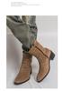 Men's Large Suede Leather Rivet Pointed Toe Ankle Boots - Medium Heel Fashion Knight Boots