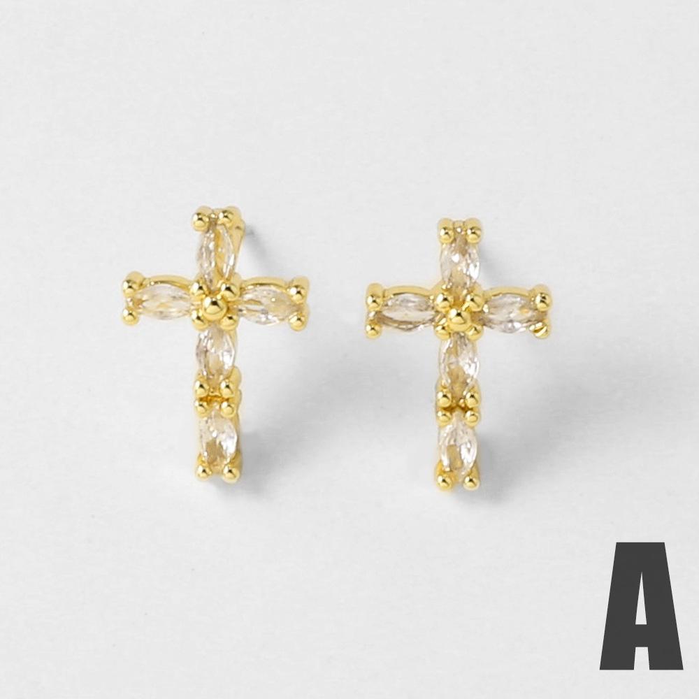 Elegant Female White Rose Red Zircon Cross Skeleton Heart Stud Earrings Trendy Fashion Gold Color Wedding Jewelry For Women