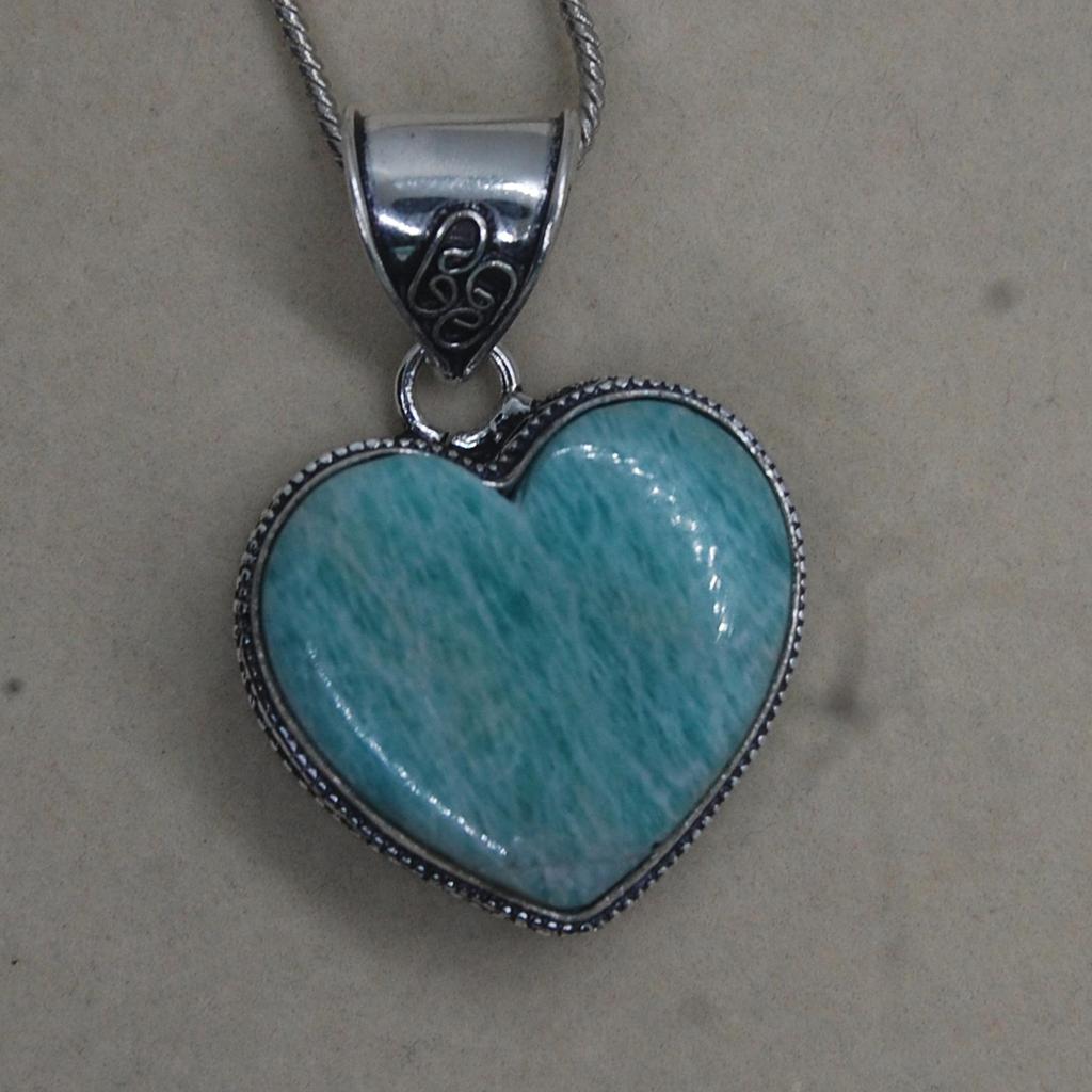 Heart Shape Amazonite Gemstone 925 Sterling Silver Pendant Jewelry, Love Gift Wedding Pendant Jewelry