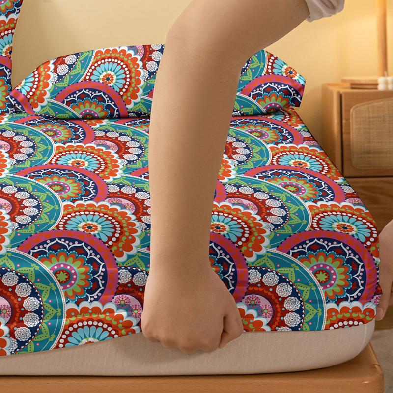 1 Cearșaf cu elastic simplu, modern, boem, imprimat, mat, Husă de pat imprimată pentru dormitor, Lenjerie de pat (Excluzând fetele de pernă)