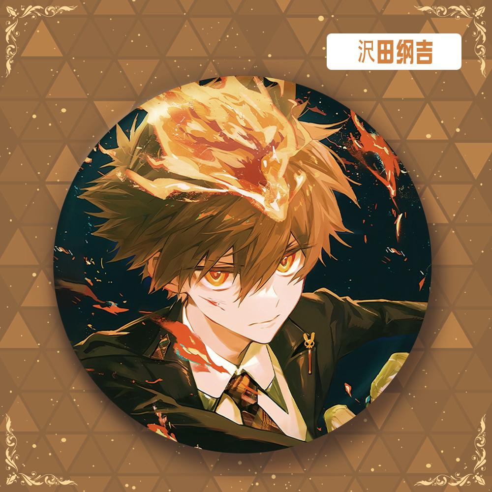Anime Tutor Laser Badge Hibari Kyoya Tsunayoshi Sawada Reborn Pin Merchandise Cute Cartoon Accessories Collection Gift For Fans 58mm