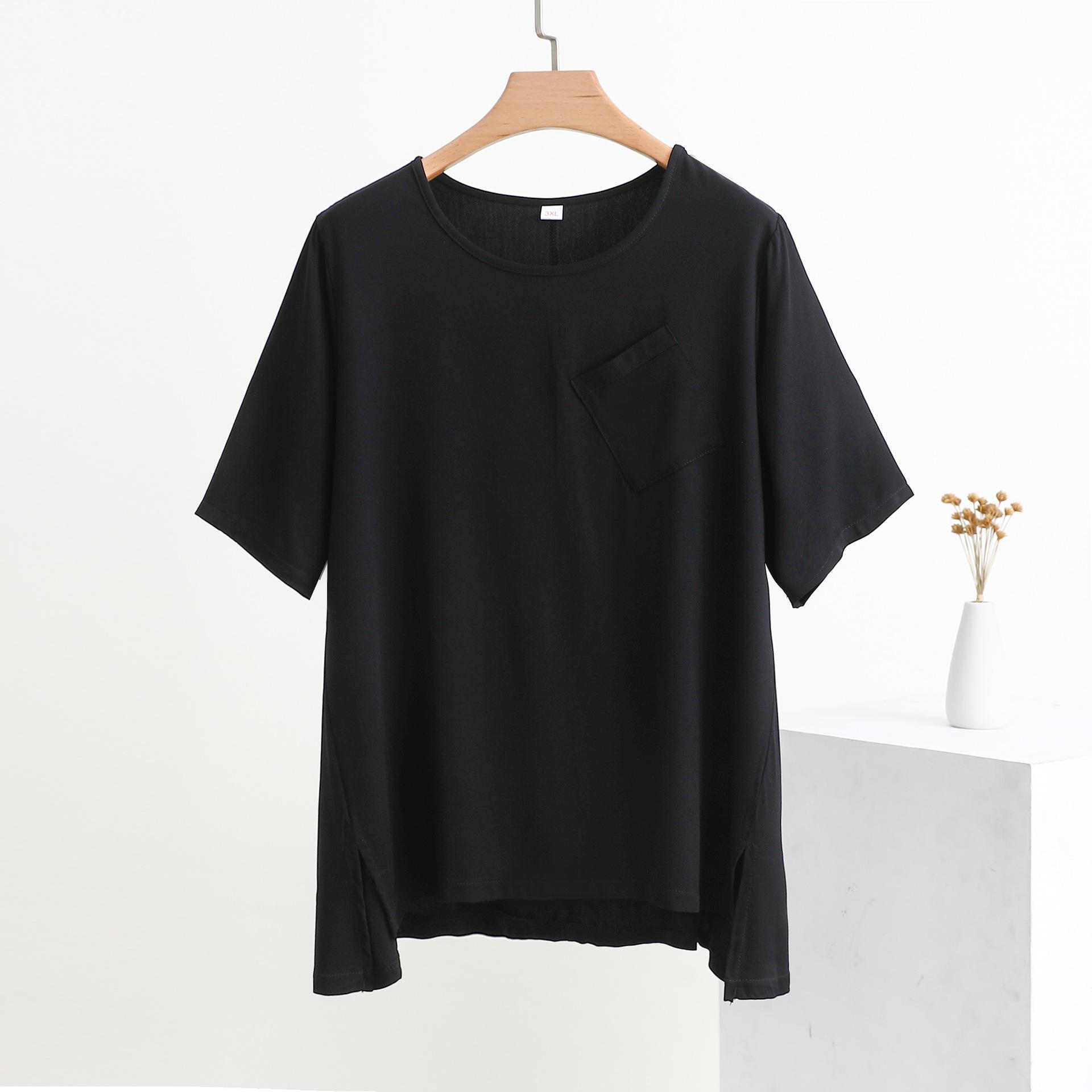 

Women s Floral Cotton Silk Round Neck Short Sleeve Loose T-Shirt with Pocket 4XL