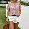 Women's Short Sleeve Pullover Top Floral Print Button Detail Casual Loose Fit Lightweight Blouse for Spring Summer Autumn