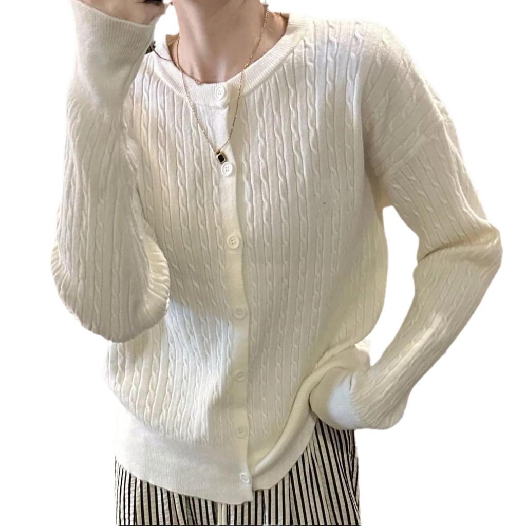 Herbst Langarm Bestickter Strickcardigan für Damen mit Weichem Wachsartigem Dünnem Frittiertem Teigzöpfen Pullovermantel für Damen