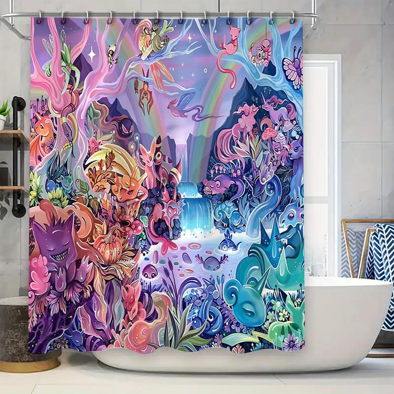 

Floral Botanical Shower Curtain Nature Landscape Backdrop Purple Trees Ferns Plants Home Decor Bathroom Artistic Design Vibrant W60H190(CM)-1 Pcs