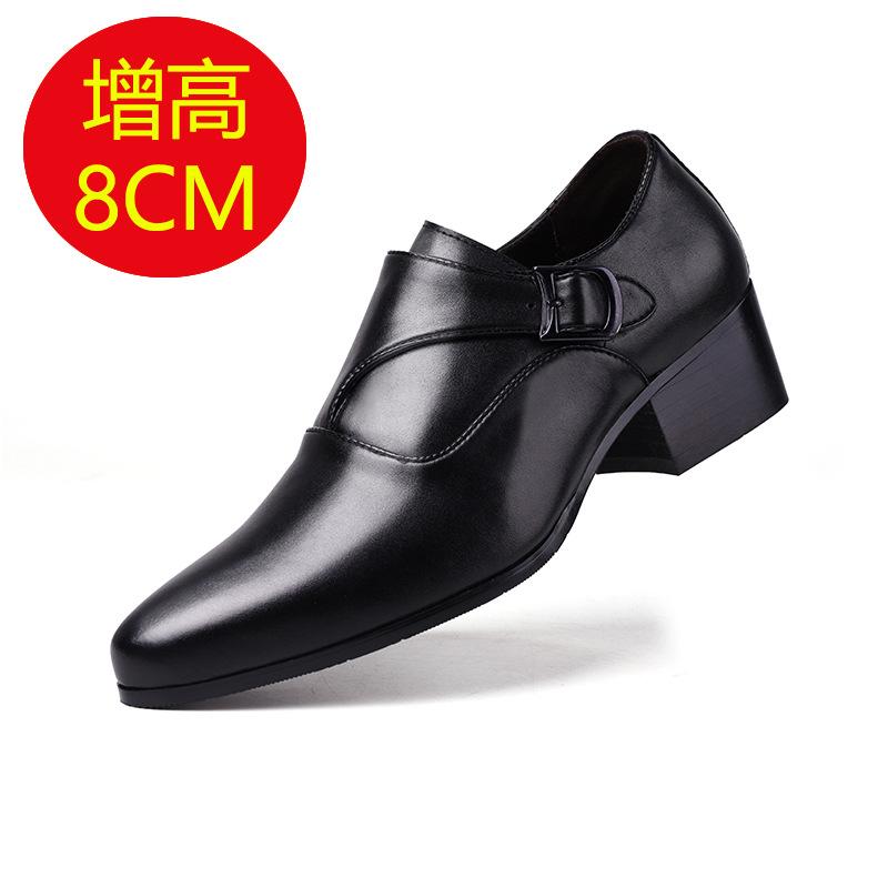 Men's Leather Shoes Men's Soft Leather Pointed Business Dress High Heels 6CM Foot Cover Height 8 Cm Foreign Trade Men's Shoes