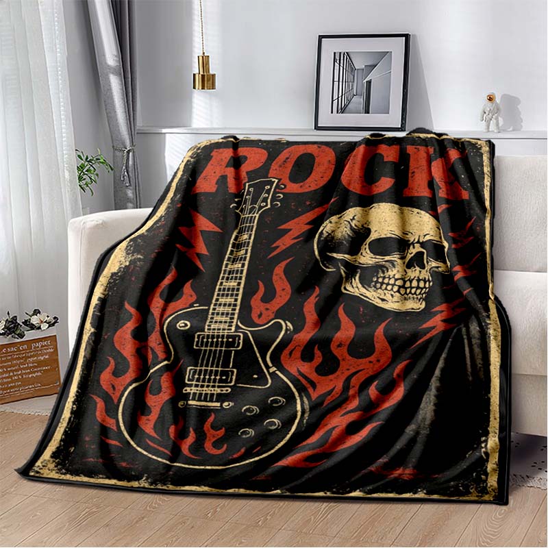 Colorful Graffiti Violin Print Flannel Blanket, Abstract Music Note Throw Blanket