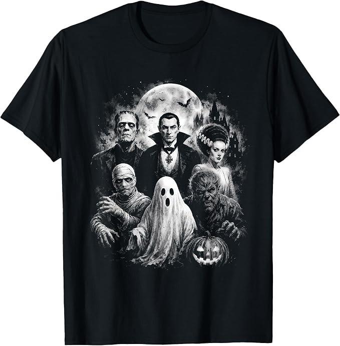 Vintage 90s Monster Mash Ghost Vampire Horror Movies Lovers T-Shirt
