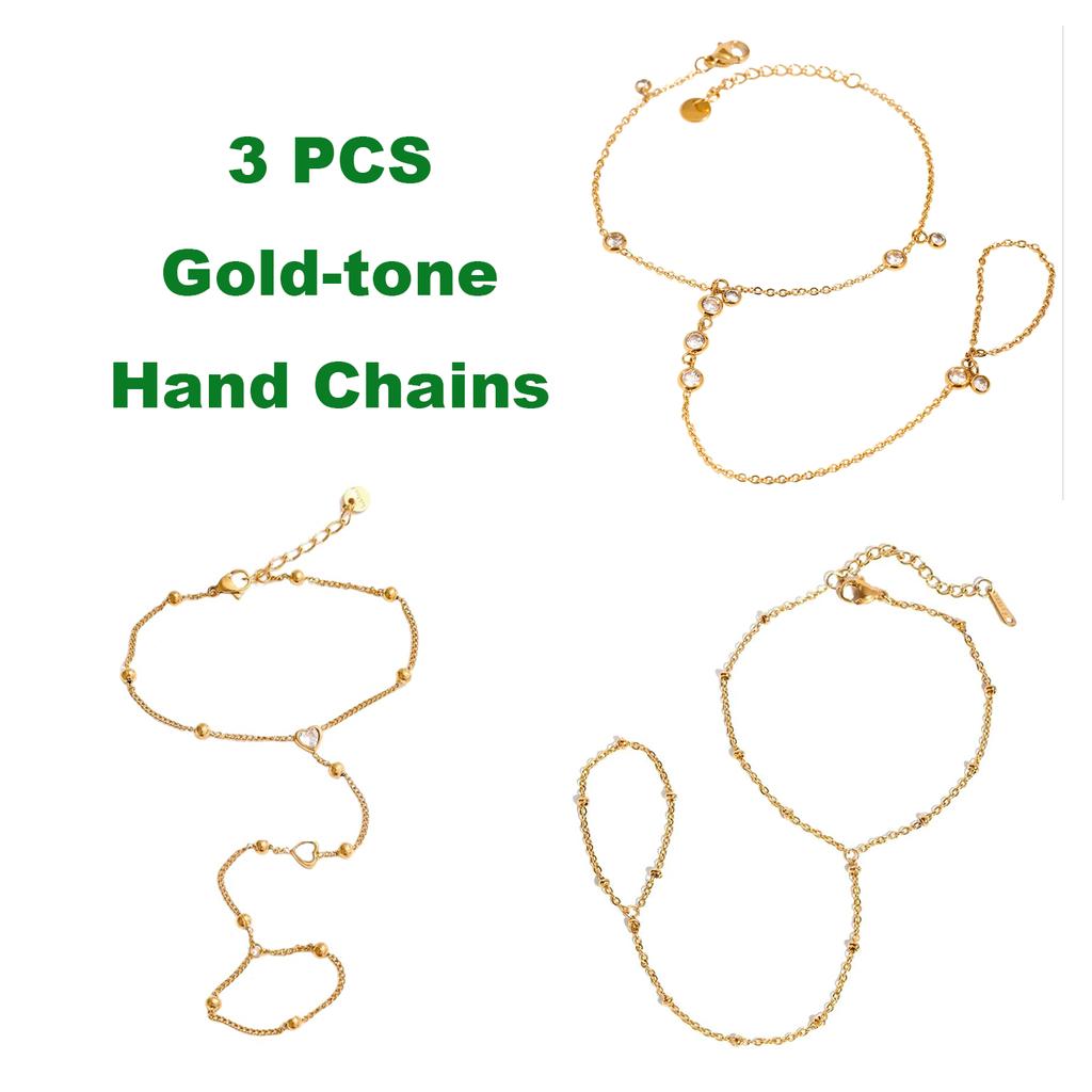 Boho Dainty Delicate Love Heart CZ Stainless Steel Hand Chain Bracelet for Women Waterproof Modern Finger Bracelet Jewelry Gift