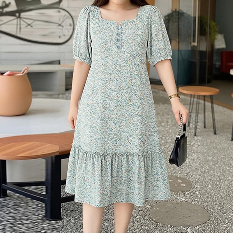 ZANZEA Women Casual Square Collar Summer Short Sleeve Floral Dress S синий
