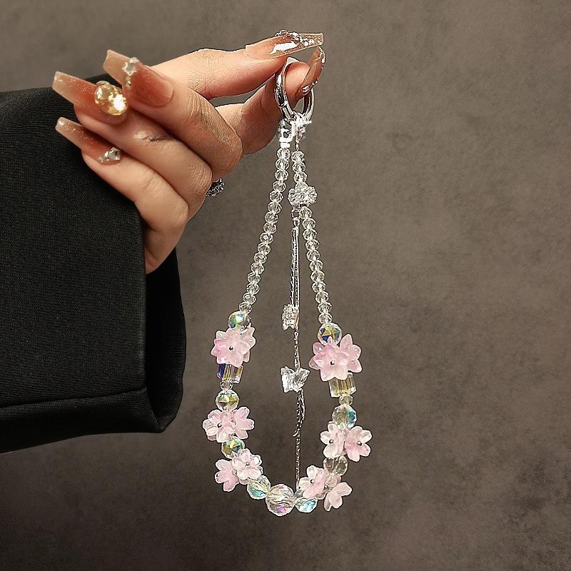 Exquisite Beaded Bracelet with Flower Butterfly Tassel and Versatile Phone Chain