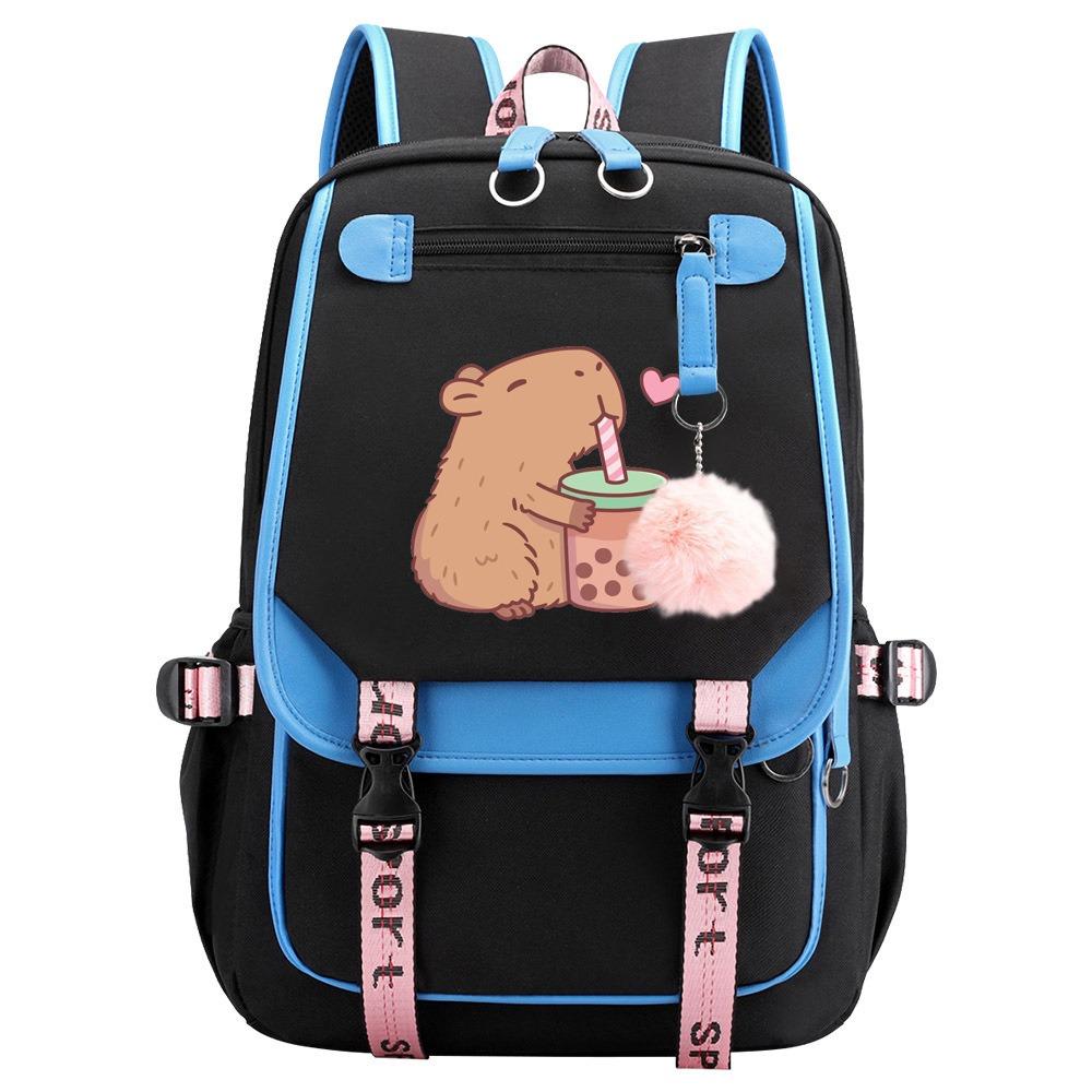 Cute Cartoon Pattern Capybara Drinking Milk Tea Printed Schoolbag Middle and High School Students High School Large Capacity Schoolbag Travel Bag