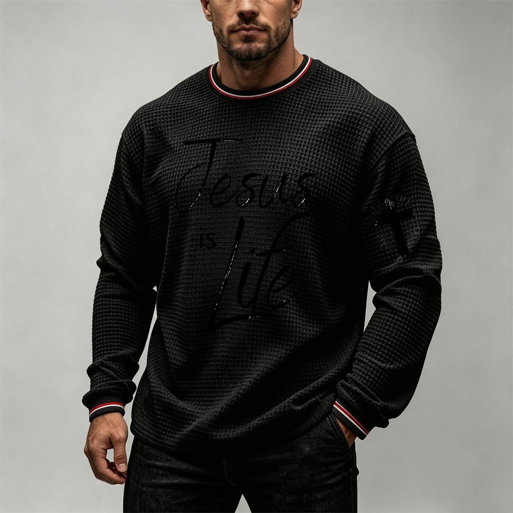 Men's Casual Graphic Knit Crewneck Long Sleeve Shirt for Everyday Wear