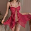 Front Buttoned Sexy Nightdress Panty Set with Steel Ring for Women Sexy Hollow Lace Pajamas Mesh See-through Suspender Nightdress