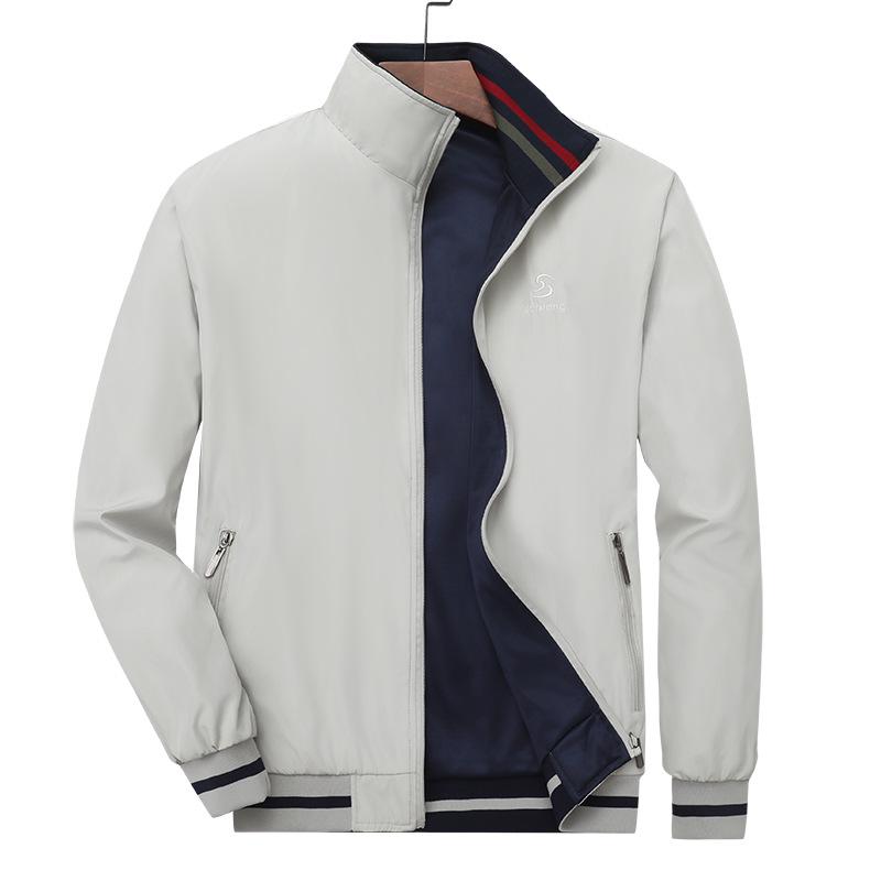 Men's Reversible Windproof Jacket: Double-Sided Wear, Casual, Loose Fit, Plus Size, Single-Layer for Spring & Autumn.