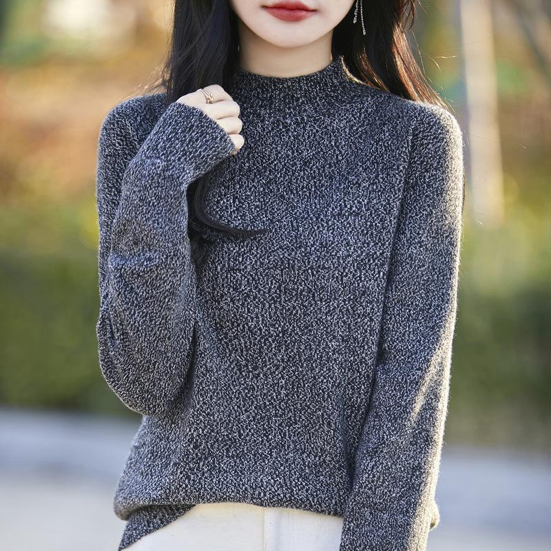 Temperament Velvet Heather Yarn Sweater - Women's Soft, Skin-Friendly Thick Knit Half-High Collar for Autumn