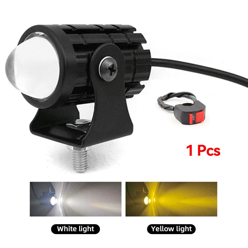 Motorcycle LED Headlight Spotlight Projector Lens Dual Color Super Bright Driving Light Auxiliary Lamp Moto Scooters Accessories