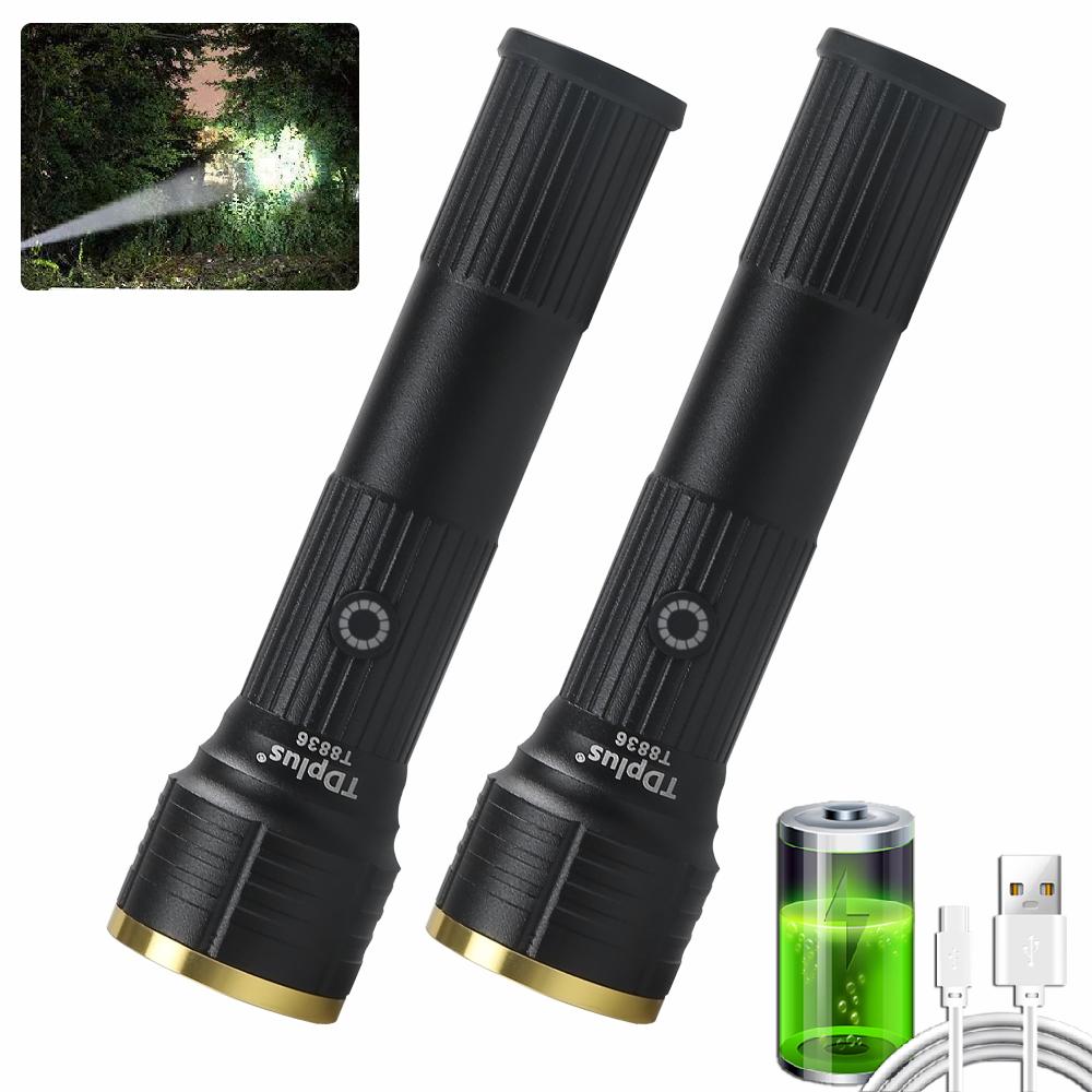 Rechargeable 2Pack Portable Flashlight LED Flashlight 3 Modes Waterproof Handheld Flash Light For Home Emergency Working Camping