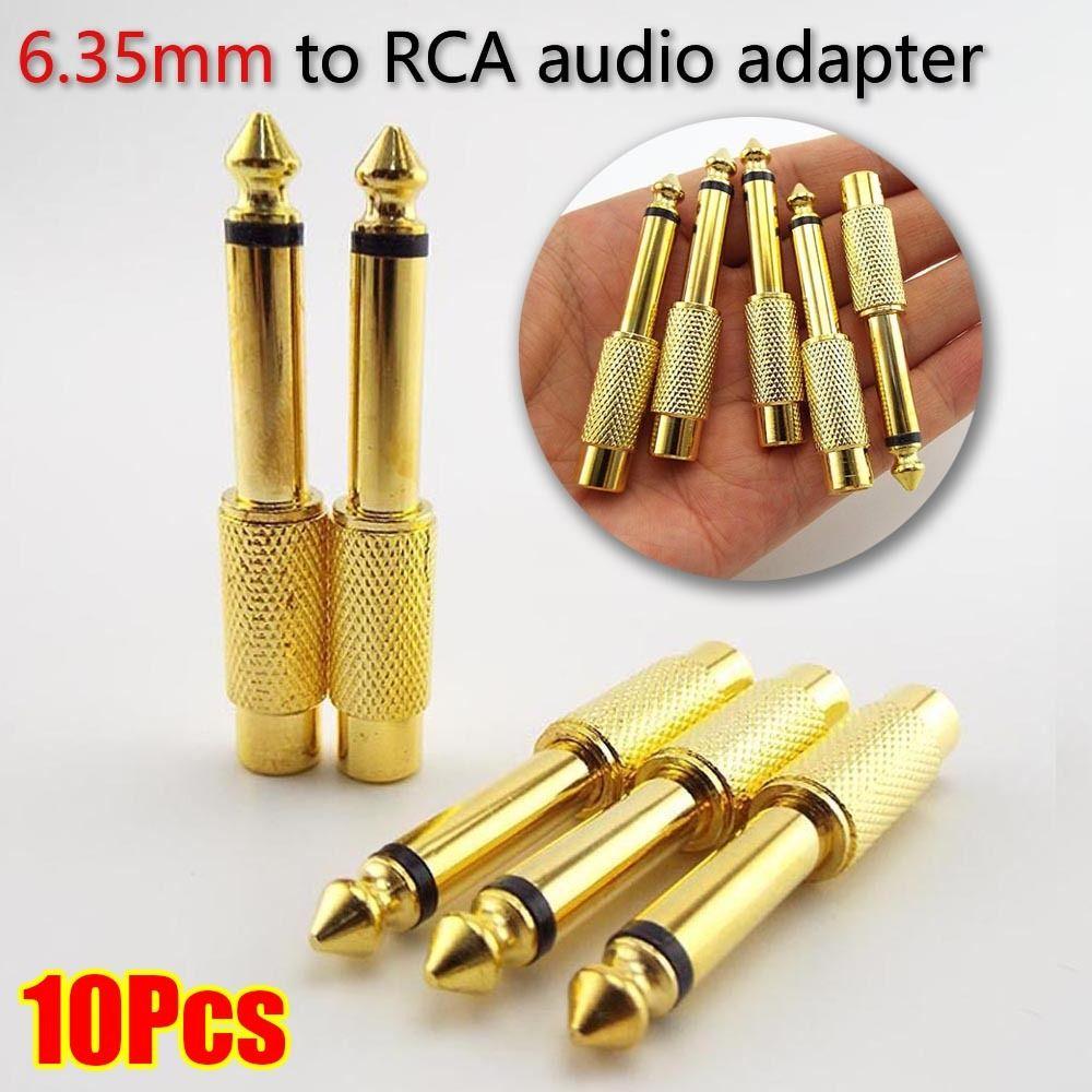 10Pcs Mono TS Plug Design 1/4" Mono TS Male Connector Gold-Plated Audio Adapter  DIY Audio Equipment