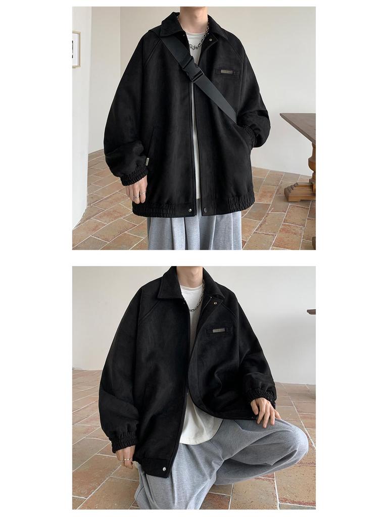 Men's Suede Velvet Jacket: Spring/Autumn Casual Loose Lapel for Cool Street Style Teens