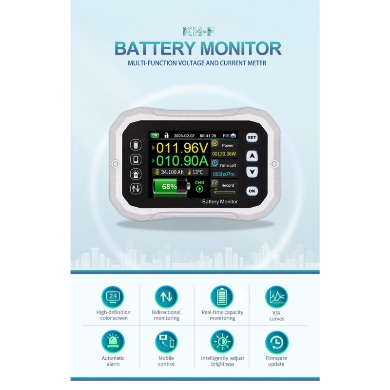 Neuer KH140F Batteriemonitor 0-120V Spannungs- und Stromtester Wohnmobile Batterie VA Coulomb-Zähler für Auto LKW Motorrad
