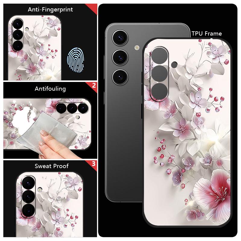 Soft TPU Case For Samsung Galaxy S25 S24 S21 FE S24 S22 S23 Ultra S22 Plus S25 Edge Pink Flowers Patterned Lanyard Phone Cover