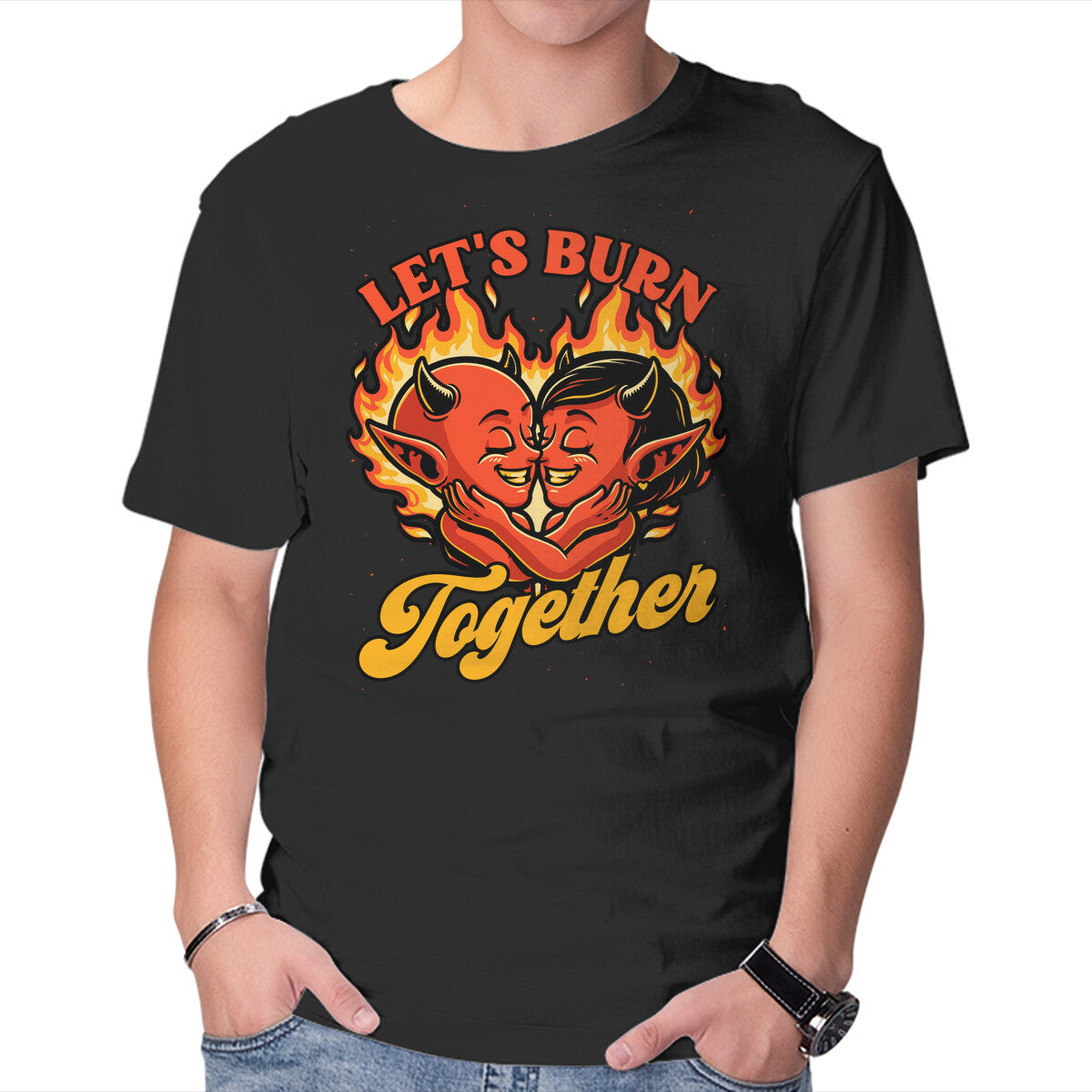 Unisex Crew Neck T-Shirt Valentines Burn Together Graphic Short Sleeve Casual Tee XS