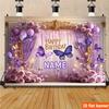 Spring and Summer Pink and Purple Beautiful Flowers 2D Butterfly Background Customizable Name Photo Birthday Party Decoration
