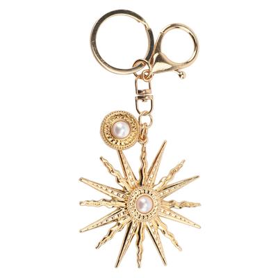 Sun Keychain Zinc Alloy Shiny Sparkling Artificial Pearl Cute Handbag Purse Key Chain Gold