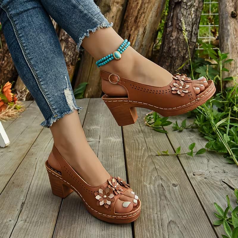 Ladies Shoes 2025 Buckle Strap Women's Sandals Fashion Crystal Floral Office and Career New Plus Size Open Toe Heeled Sandals