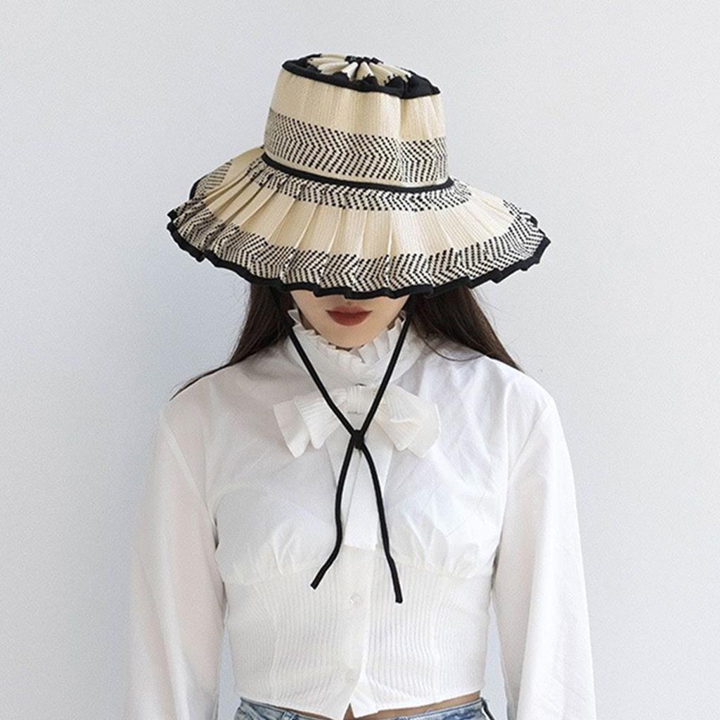 Women Plaid Foldable Sun Hat Lightweight Casual Pleated Wide Brim Hat for Outdoor Activities Travel Beach Daily Use