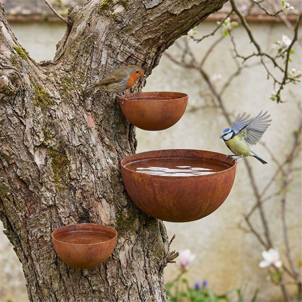 Insect Drinking Cup Metal Bird Bath Vintage Rusty Iron Insect Drinking Cup Decorative Weather Resistant Rain Collectors