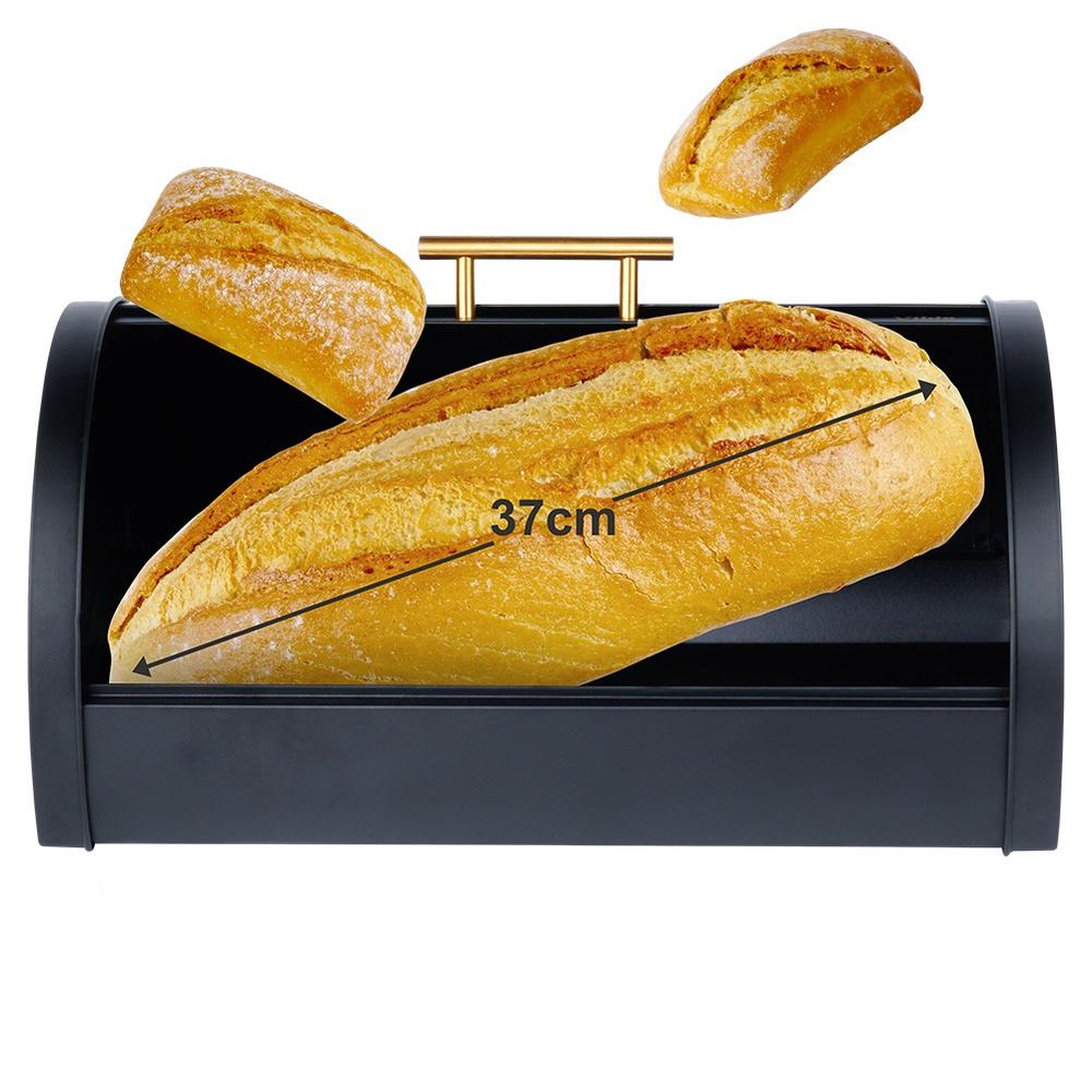 Small Black Bread Bin Metal Kitchen Container for Bread Rolls