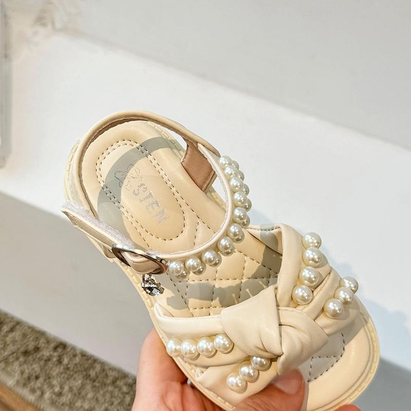 Girls' Pearl Sandals Summer New Soft Bottom Girls' Fashion and Western Princess Shoes Children's Baby Beach Shoes